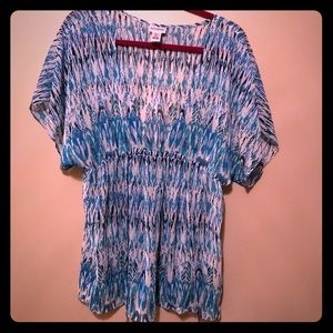 Motherhood Maternity VNeck Sheer Blouse Blue Print